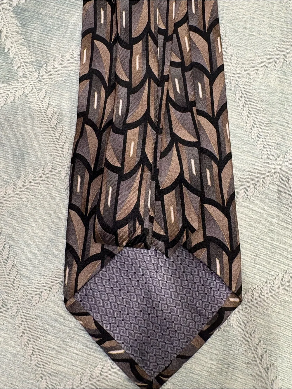J. Ferrar Men's Geometric Silk Tie in Olive, Taupe, Beige and Black